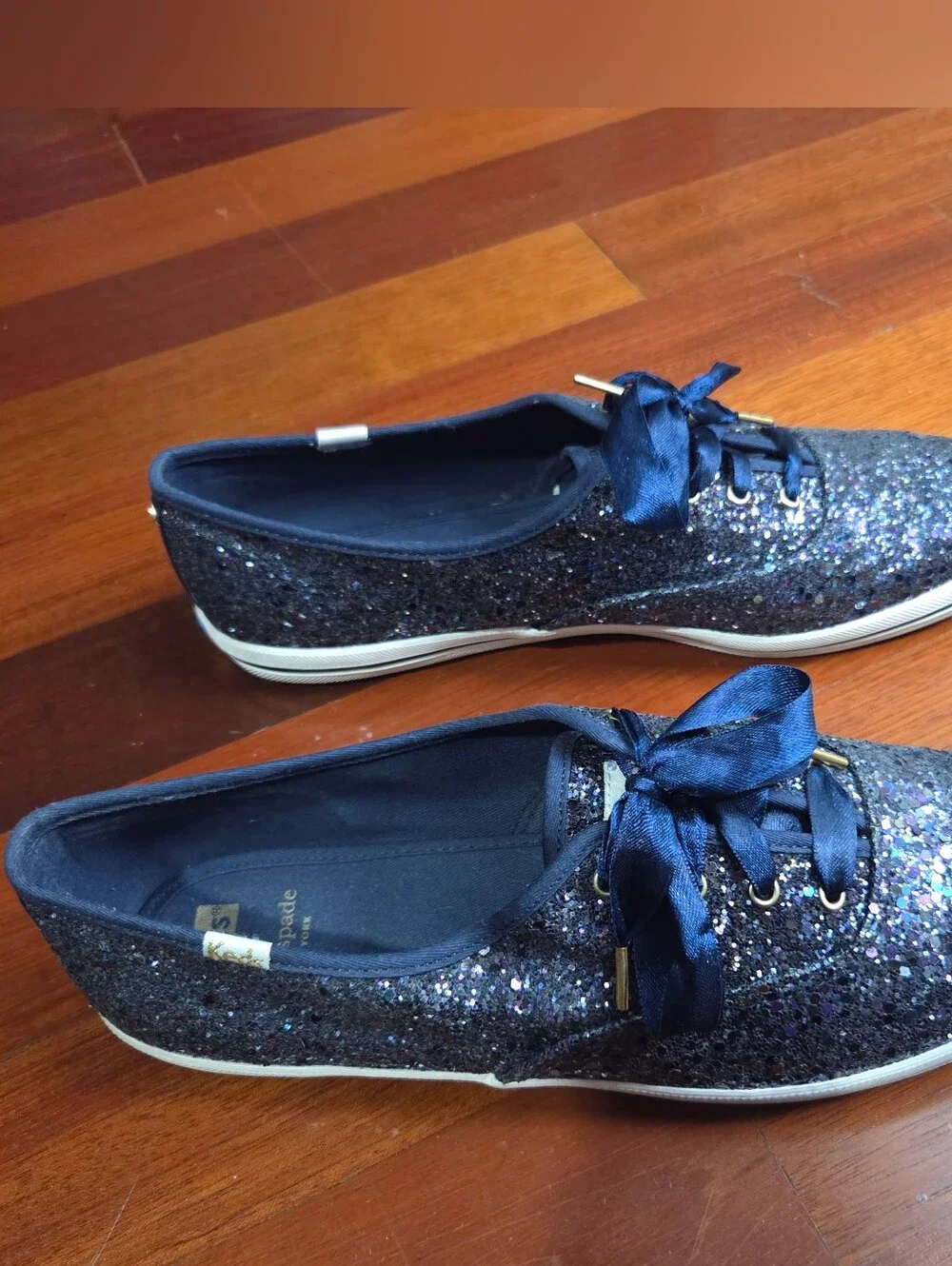 Keds x Kate Spade navy glitter lace-up sneakers with satin laces, Women's 11